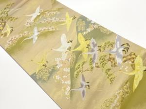 群鶴に山並み・桜・松模様織出し袋帯
